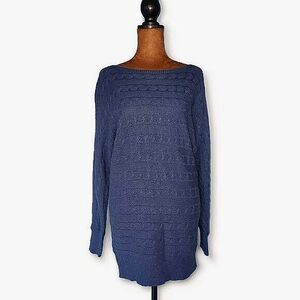 Lauren Ralph Lauren Sweater Size L Navy Cableknit Lightweight Wool Cashme Tunic